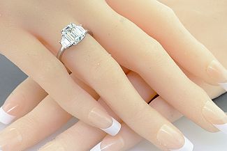 2.86 Carat Three-Stone EMERALD Cut Engagement Ring with TRAPEZOID Diamonds - PLATINUM