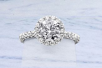 1.29 Carat GIA IDEAL Cut ROUND Diamond Engagement Ring - PLATINUM HALO Mounting