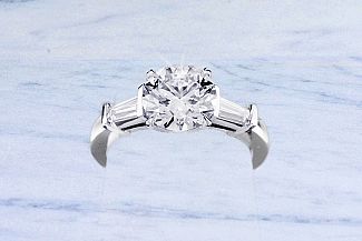 2.04 Carat TW GIA Round Brilliant - Tapered Baguette Platinum Engagement Ring 