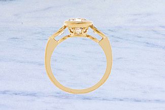 2.30 CaratTW IDEAL Cut Round Brilliant and Pear Shape Diamond Engagement Ring - 18K Yellow Gold Yellow Gold Bezel