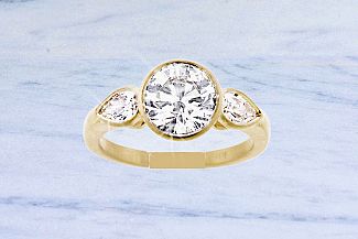 2.30 CaratTW IDEAL Cut Round Brilliant and Pear Shape Diamond Engagement Ring - 18K Yellow Gold Yellow Gold Bezel