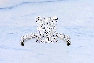 2.55 CTW Elongated CUSHION Cut Diamond - Platinum Hidden Halo Engagement Ring
