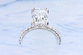 2.55 CTW Elongated CUSHION Cut Diamond - Platinum Hidden Halo Engagement Ring