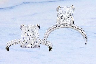 2.55 CTW Elongated CUSHION Cut Diamond - Platinum Hidden Halo Engagement Ring