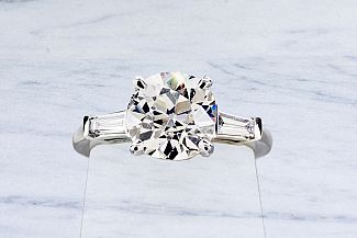 2.62 Carat GIA OLD EUROPEAN Cut Diamond Engagement Ring - Platinum Baguette Mounting 