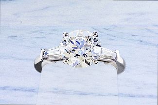 3.00 CTW Three-Stone GIA Round Brilliant Diamond Engagement Ring - Platinum Taper Baguettes 