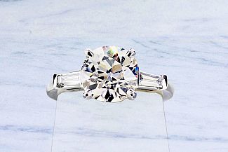 2.62 Carat GIA OLD EUROPEAN Cut Diamond Engagement Ring - Platinum Baguette Mounting 