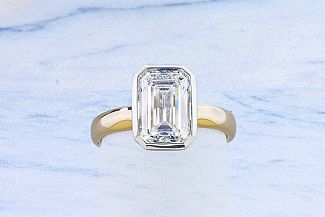 2.51 Carat GIA EMERALD CUT Diamond Engagement Ring - 14K Yellow Gold & Platinum BEZEL Setting