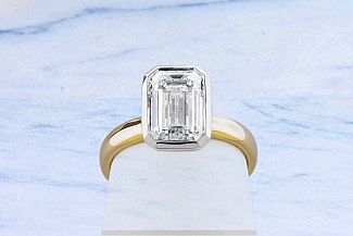 2.51 Carat GIA EMERALD CUT Diamond Engagement Ring - 14K Yellow Gold & Platinum BEZEL Setting