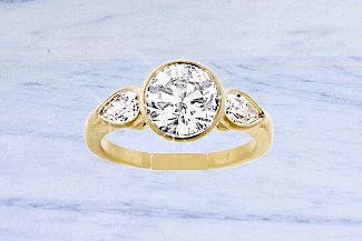 2.30 CaratTW IDEAL Cut Round Brilliant and Pear Shape Diamond Engagement Ring - 18K Yellow Gold Yellow Gold Bezel